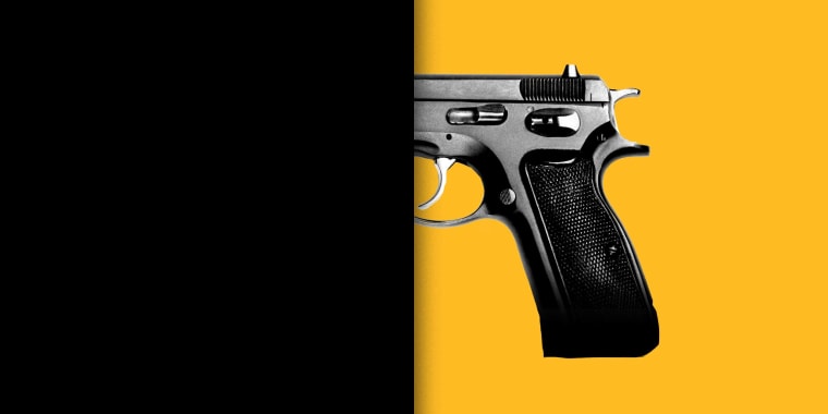 Illustration of a handgun concealed by a black box.
