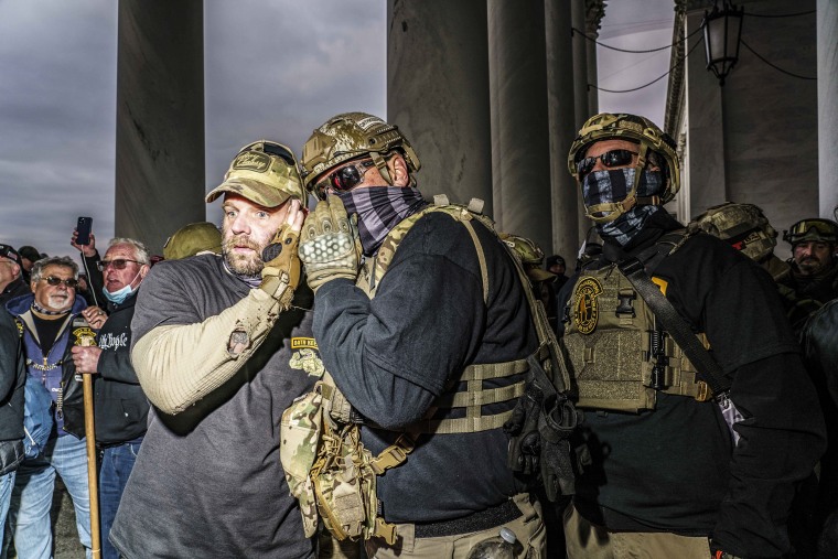 Members of the Oath Keepers Militia at the front door of U.S. Capitol in Washington on Jan. 6, 2021.