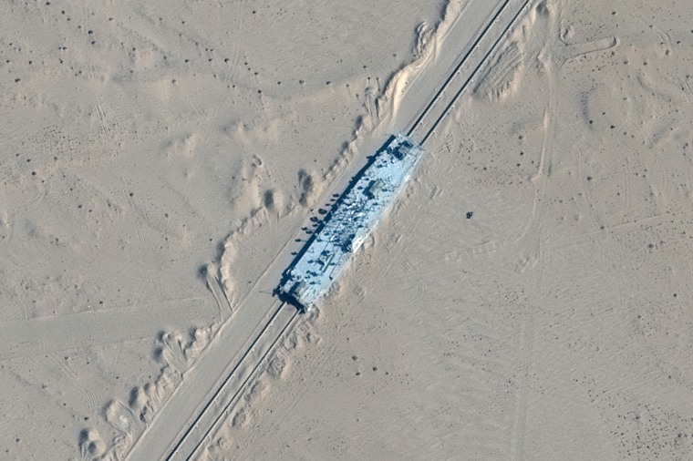 Image: A satellite picture shows a mobile target in Ruoqiang, Xinjiang, on Oct. 20.
