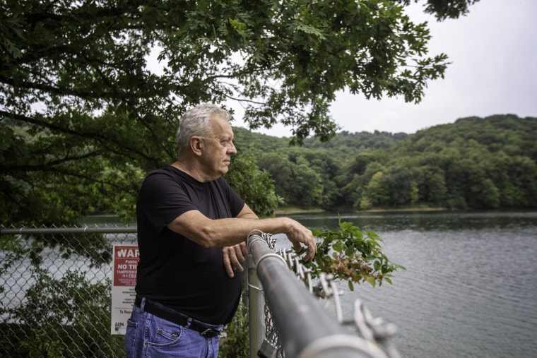Image:  Bob Schmetzer, a resident and co-founder of the Beaver County Marcellus Awareness Community, an environmental advocacy group, looks out over a drinking water reservoir.