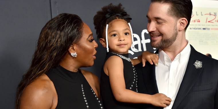 Serena Williams with her kid and husband