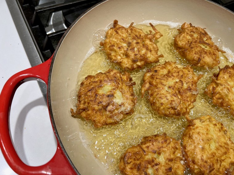 Let your latkes cook for 3 to 5 minutes on each side, or until they are crisp and brown.