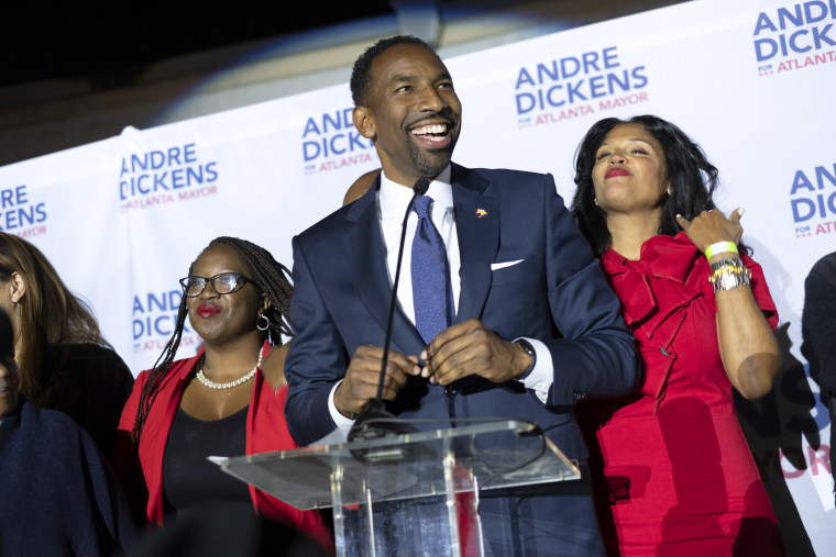 Mayoral runoff candidate Andre Dickens gives his victory speech on Nov. 30, 2021, in Atlanta.