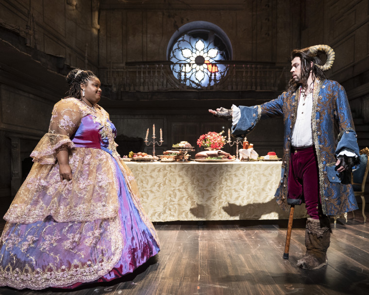 Jade Jones and  Evan Ruggiero in "Beauty and the Beast" at  the Olney Theatre in Maryland.