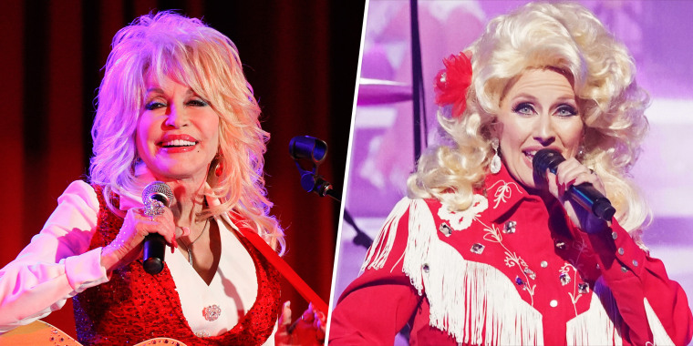 Karen Hester, right, as Dolly Parton on E!'s "Clash of the Cover Bands."