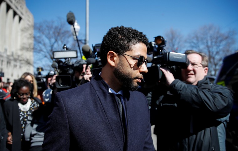 Image: Jussie Smollet leaves court after state prosecutors dropped charges against him in Chicago on March 26, 2019.