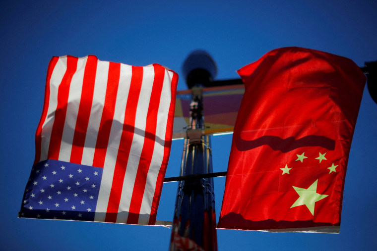 Image: FILE PHOTO: The flags of the United States and China fly in Boston
