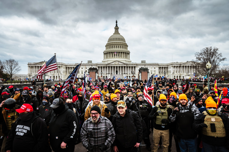 Pro-Trump protesters gather in front of the Capitol on Jan. 6, 2021.