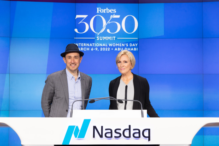 Randall Lane, chief content officer and editor of Forbes, and Mika Brzezinski, founder of Know Your Value, on Thursday morning at the Nasdaq bell ringing ceremony, highlighting the Forbes 30-50 Summit in Abu Dhabi next spring.