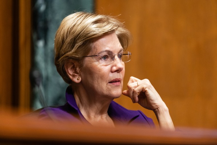 Sen. Elizabeth Warren, D-Mass., participates in a Senate hearing on Dec. 7, 2021.