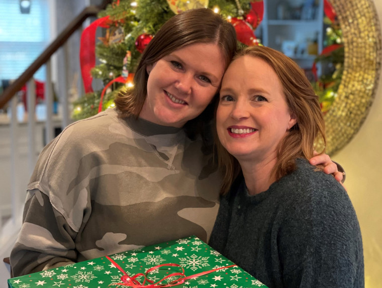 Jessica Higdon, left, and Jennifer Folsom right. Higdon helped Folsom to get through the stressful holiday season by shopping and wrapping her presents.