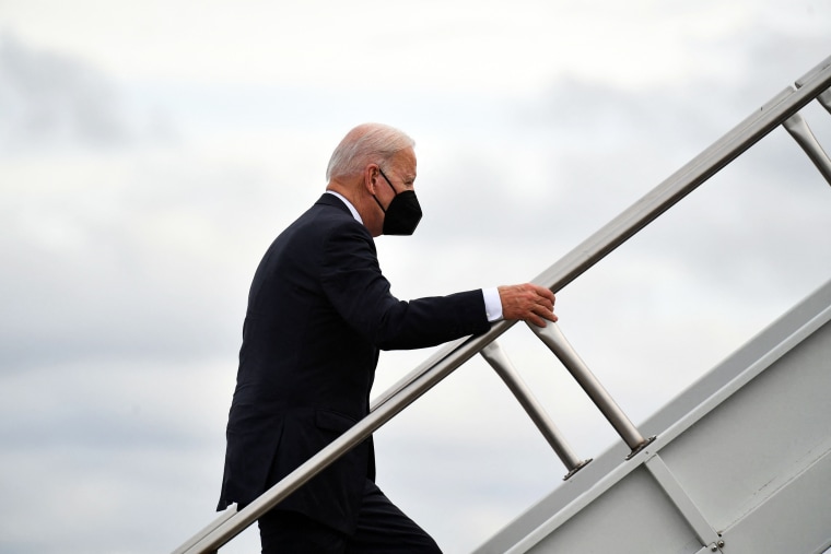 President Joe Biden boards Air Force One at Columbia Metropolitan Airport in West Columbia, S.C., on Dec. 17, 2021.
