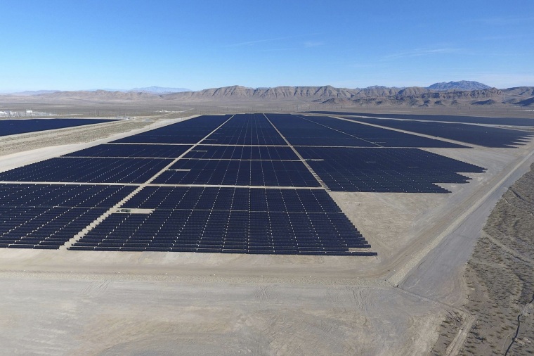 Solar arrays line the desert floor of the Dry Lake Solar Energy Zone, north of Las Vegas on Dec. 11, 2017.