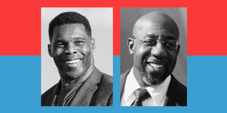 Image: In Georgia, it's a dead heat, with Republican Herschel Walker, left, at 49 percent and Sen. Raphael Warnock at 48 percent among likely voters.