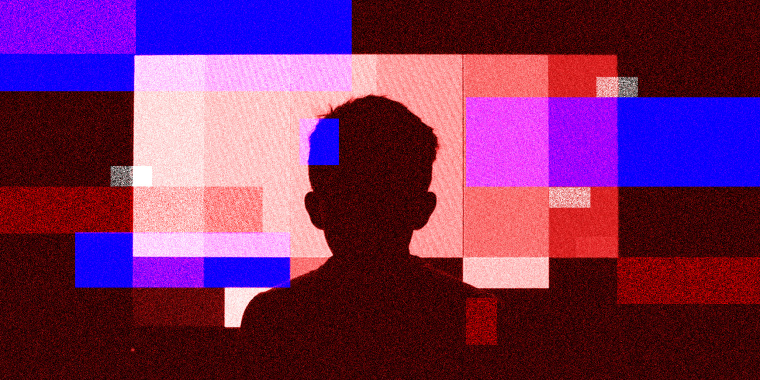 Photo illustration: A silhouette of a person in front of static screen.