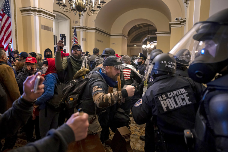 Supporters of President Donald Trump protest inside the Capitol on Jan. 6, 2021.