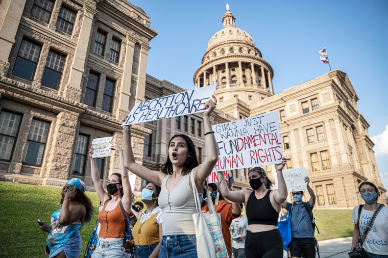 Image: Texas abortion protest, Pro-choice protesters march outside the Texas capitol
