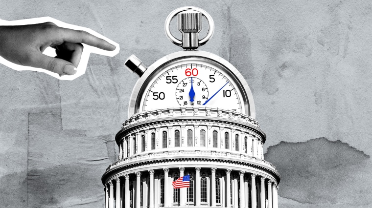 Illustration of a stopwatch on top of the Capitol in Washington with a hand reaching for it.