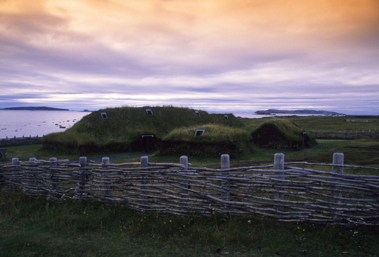 Replicas of Norse houses at L'Anse Aux Meadows in Newfoundland, Canada.