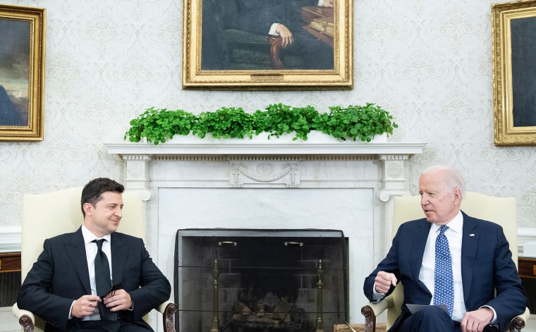 Image: President Joe Biden with Ukraine's President Volodymyr Zelenskyy before a meeting in the Oval Office on Sept. 1, 2021.