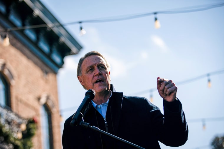 Image: Senator David Perdue (R-GA) speaks during a campaign event as he runs for reelection at the Olde Blind Dog Irish Pub, in Milton