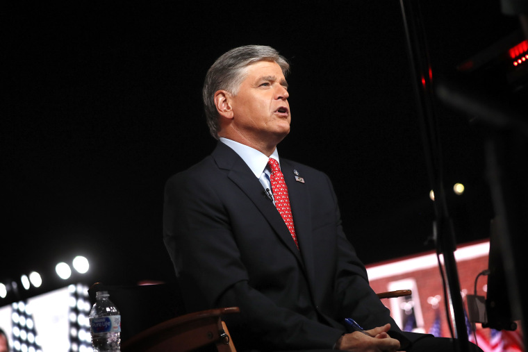 Sean Hannity, host at Fox News, broadcasts from the Republican National Convention at Fort McHenry National Monument and Historic Shrine in Baltimore, Md., on Aug. 26, 2020.