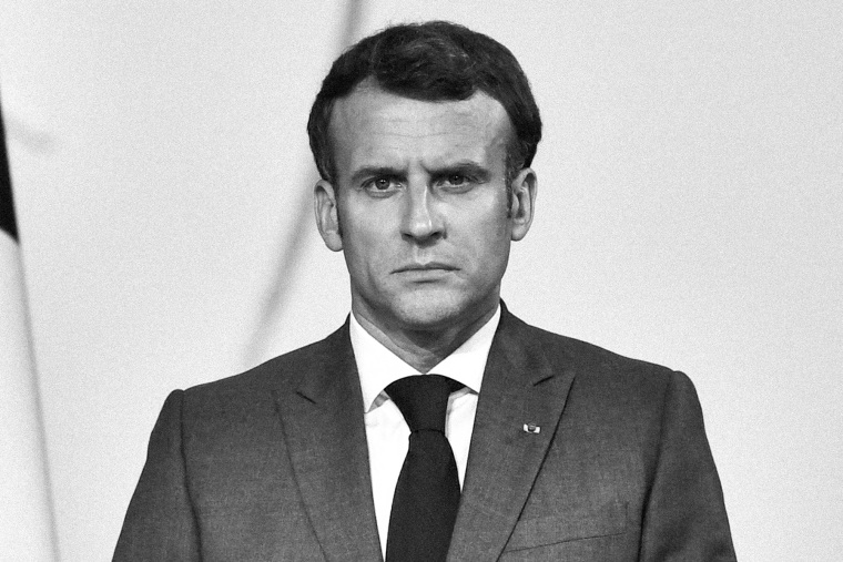 French President Emmanuel Macron reacts during a joint press conference with Niger's President in Paris on July 9, 2021.