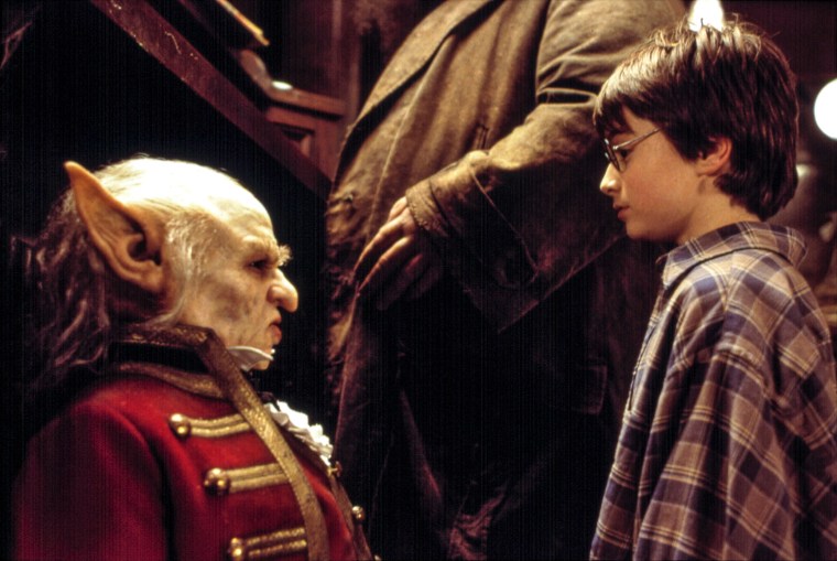 Verne Troyer and Daniel Radcliffe in \"Harry Potter and the Sorcerer's Stone,\" 2001.