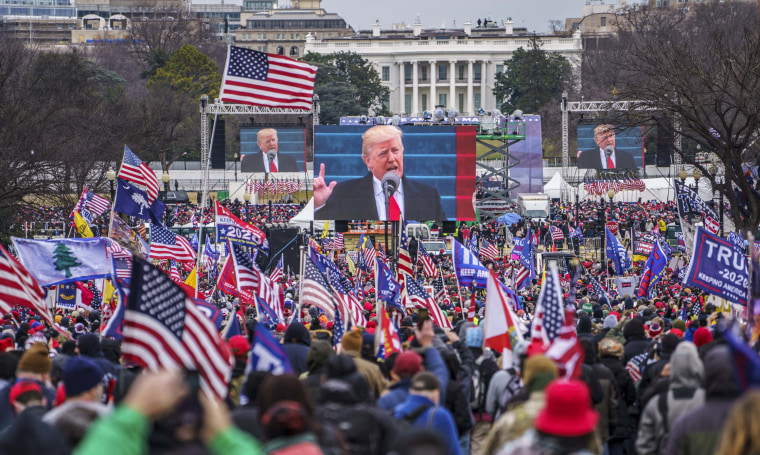 Then President Donald Trump speaks at the Ellipse in Washington, D.C., on Jan. 6, 2021.
