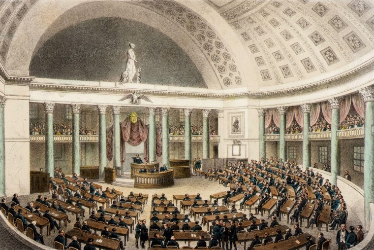 Image: An interior illustration of the House of Representatives chamber during a session in 1850.