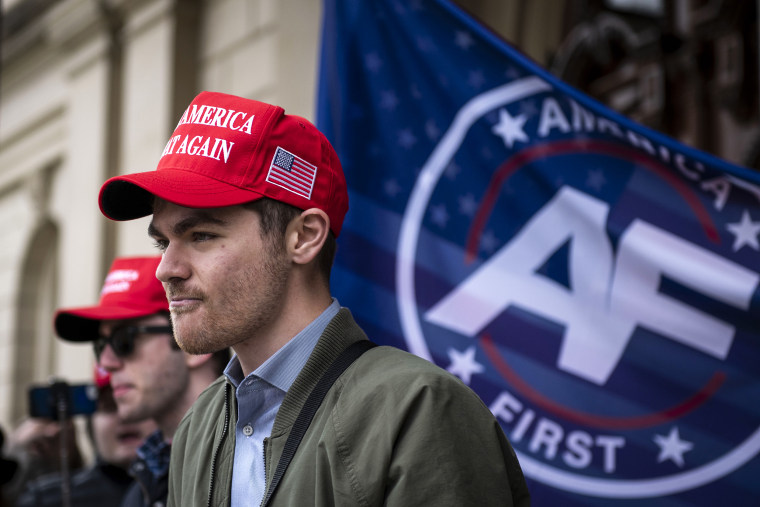 Nick Fuentes, far right activist, holds a rally at the Lansing Capitol, in Lansing, Mich., on Nov. 11, 2020