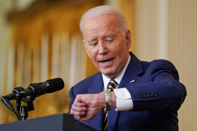 President Joe Biden holds a formal news conference in the East Room of the White House on Jan. 19, 2022.