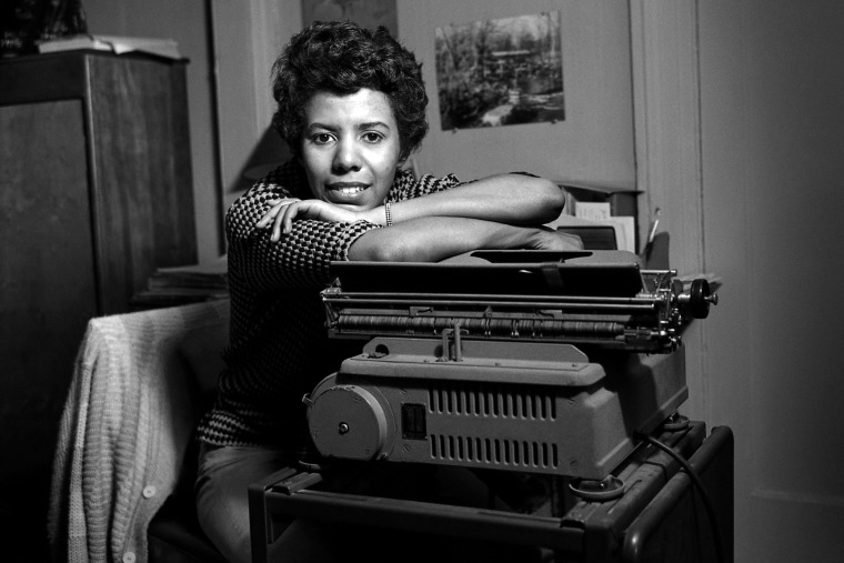 Image: Writer and playwright Lorraine Hansberry in her apartment  in April 1959 at 337 Bleecker Street where she wrote "A Raisin In The Sun" in New York City.