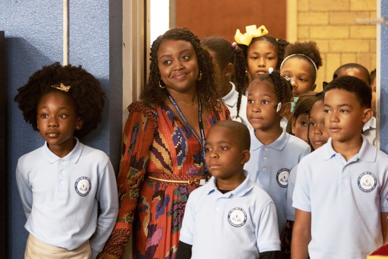 Quinta Brunson stars as elementary school teacher Janine Teagues in ABC's \"Abbott Elementary,\" a show she created.