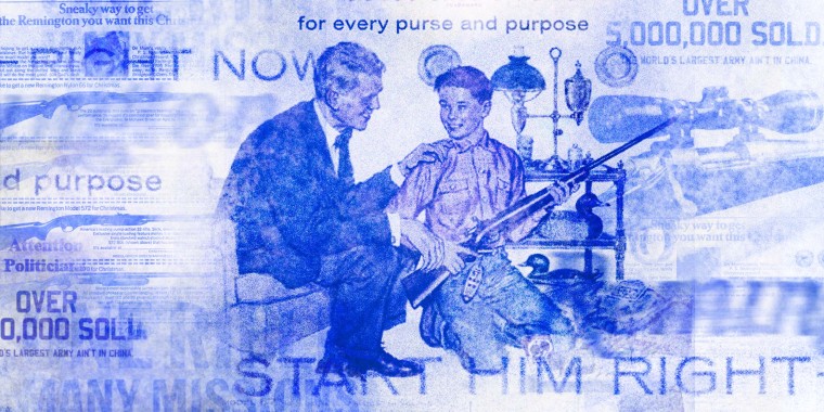 Photo Illustration: Vintage gun advertisements featuring a father and son
