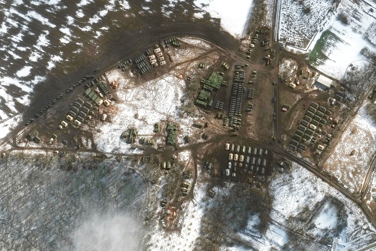 Image: A satellite image shows a new deployment, material support and troops, near Belgorod