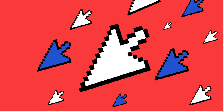 Illustration: Mutiple white and blue cursors flying in from the top right.