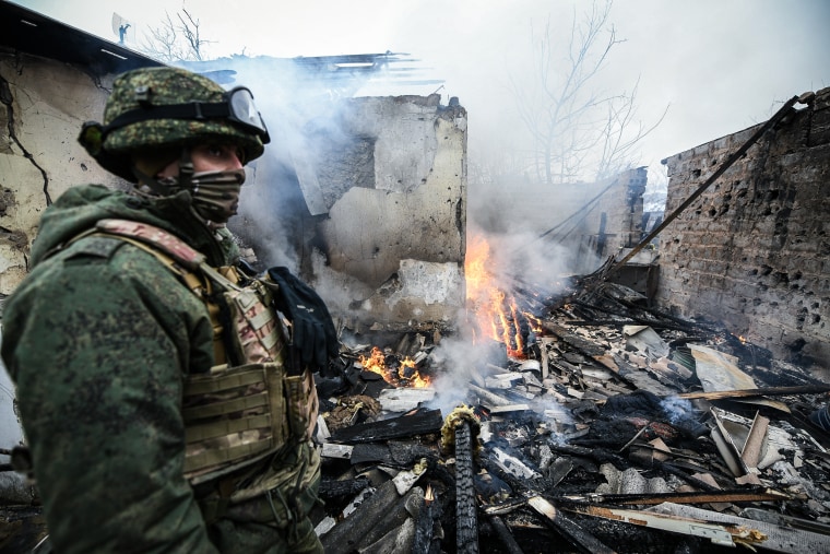 Destroyed settlements in Donetsk due to armed conflict between Russia, Ukraine