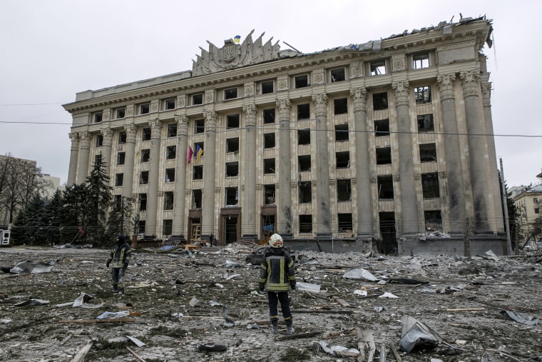 Image: The destruction after the regional administration building was hit by shelling in Kharkiv, Ukraine, on Tuesday. Pavel Dorogoy / AP  Matthew Nighswander  10:20 AM also blog?