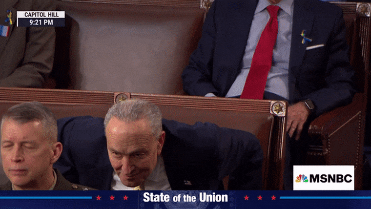 Image: Senate Majority Leader Chuck Schumer starts a standing ovation too early.