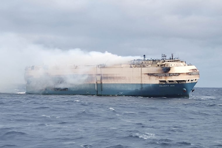 Image: FILE PHOTO: Ship Felicity Ace burns more than 100 km from the Azores island