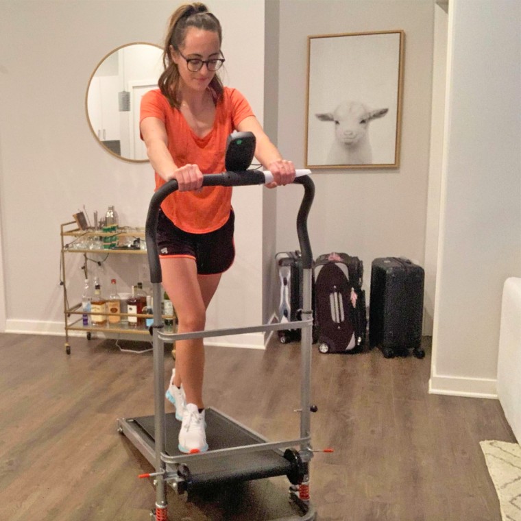 Associate editor Danielle Murphy using the Decsix manual treadmill