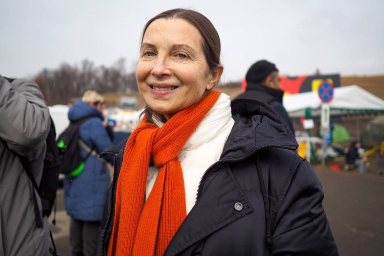 Tetyana, 66, a retired teacher originally from Donetsk, speaks to NBC at the Poland / Ukraine border on Wednesday.