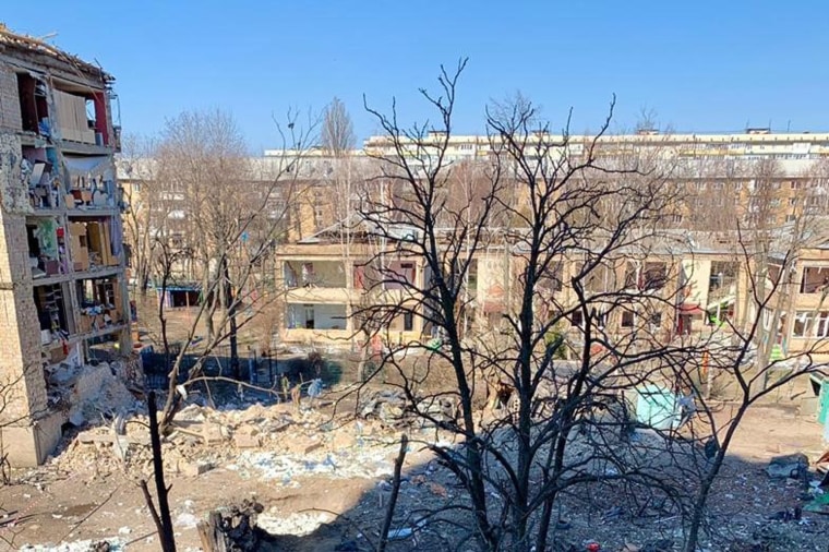 A residential building in Kyiv was heavily damaged by apparent Russian shelling in the early hours of Friday morning.