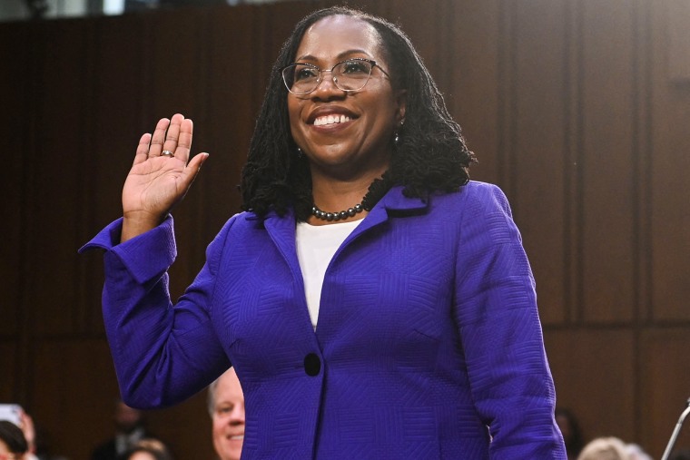 Judge Ketanji Brown Jackson is sworn in prior to testifying during a Senate Judiciary Committee confirmation hearing on her nomination to become an associate justice of the Supreme Court on Capitol Hill on March 21, 2022.