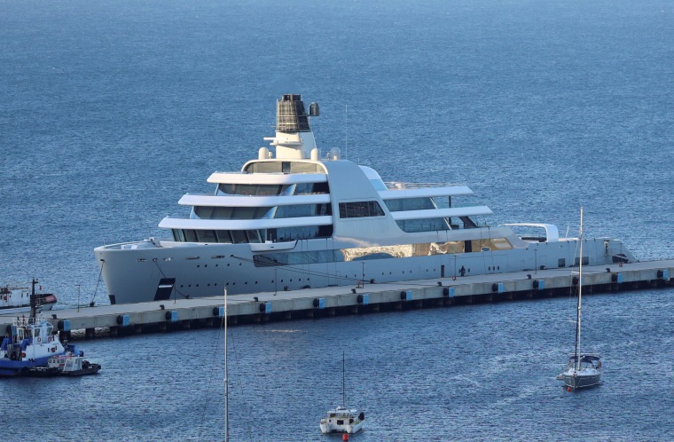 Image: Solaris, a superyacht linked to Russian oligarch Abramovich, docks in Turkey's Bodrum