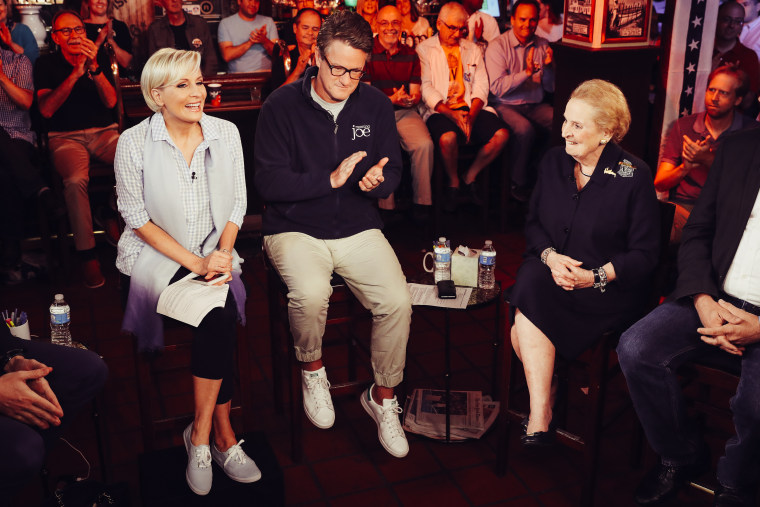 Albright speaks to "Morning Joe" co-hosts Mika Brzezinski and Joe Scarborough in Iowa.