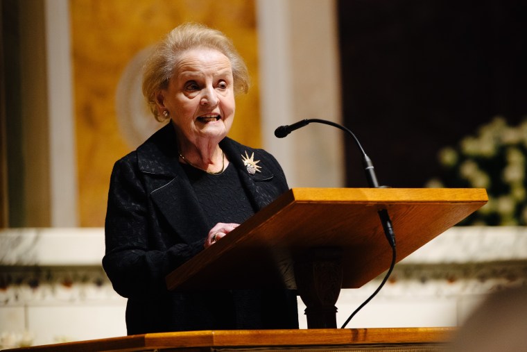 Albright speaking at Zbigniew Brzezinski's funeral in 2017.