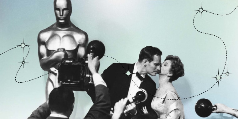 Photo Illustration: Susan Hayward kissing Charlton Heston on the cheek in front of photographers after he received his Oscar for the film 'Ben Hur' at the 32nd Academy Awards in 1960.