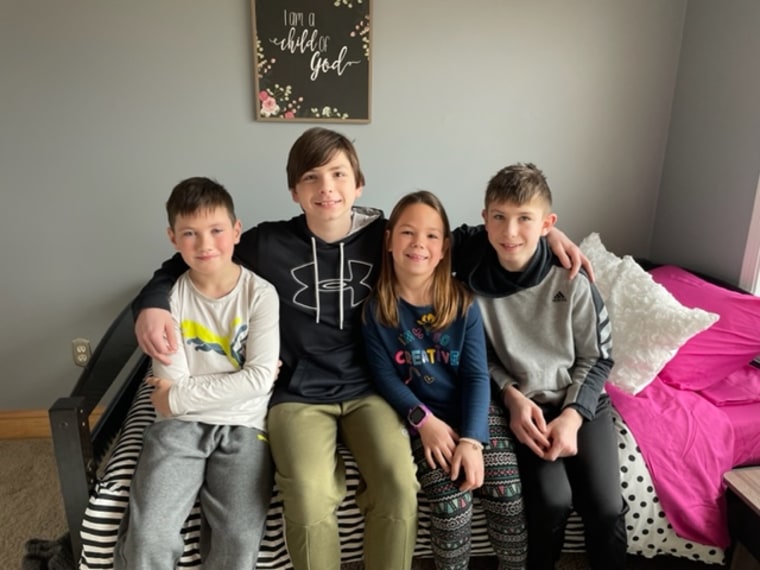 The Heinemanns had previously adopted four Ukrainian children including Oleksandr, 14, Volodymyr, 13, Vladyslav, 10, and Yuliia, 8. They are pictured above in Vika and Oksana's bedroom.